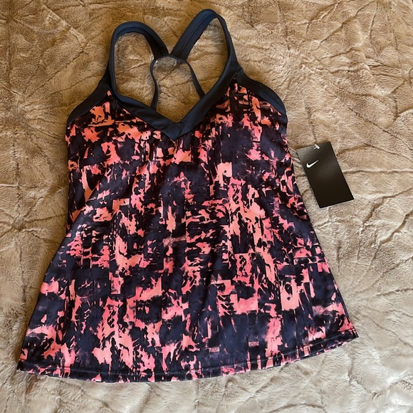 Nike V-Neck Cross Back Swim Tankini Top Blue Pint Print Small NEW - Picture 6 of 7